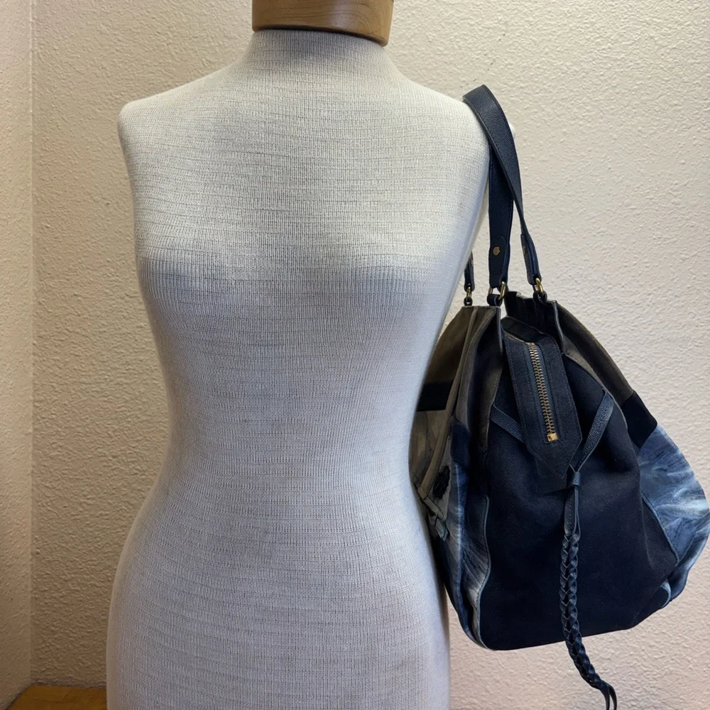 Jerome Dreyfuss Anatole Medium Navy Suede Leather Tie Dye Satchel Crossbody Bag - Picture 3 of 16